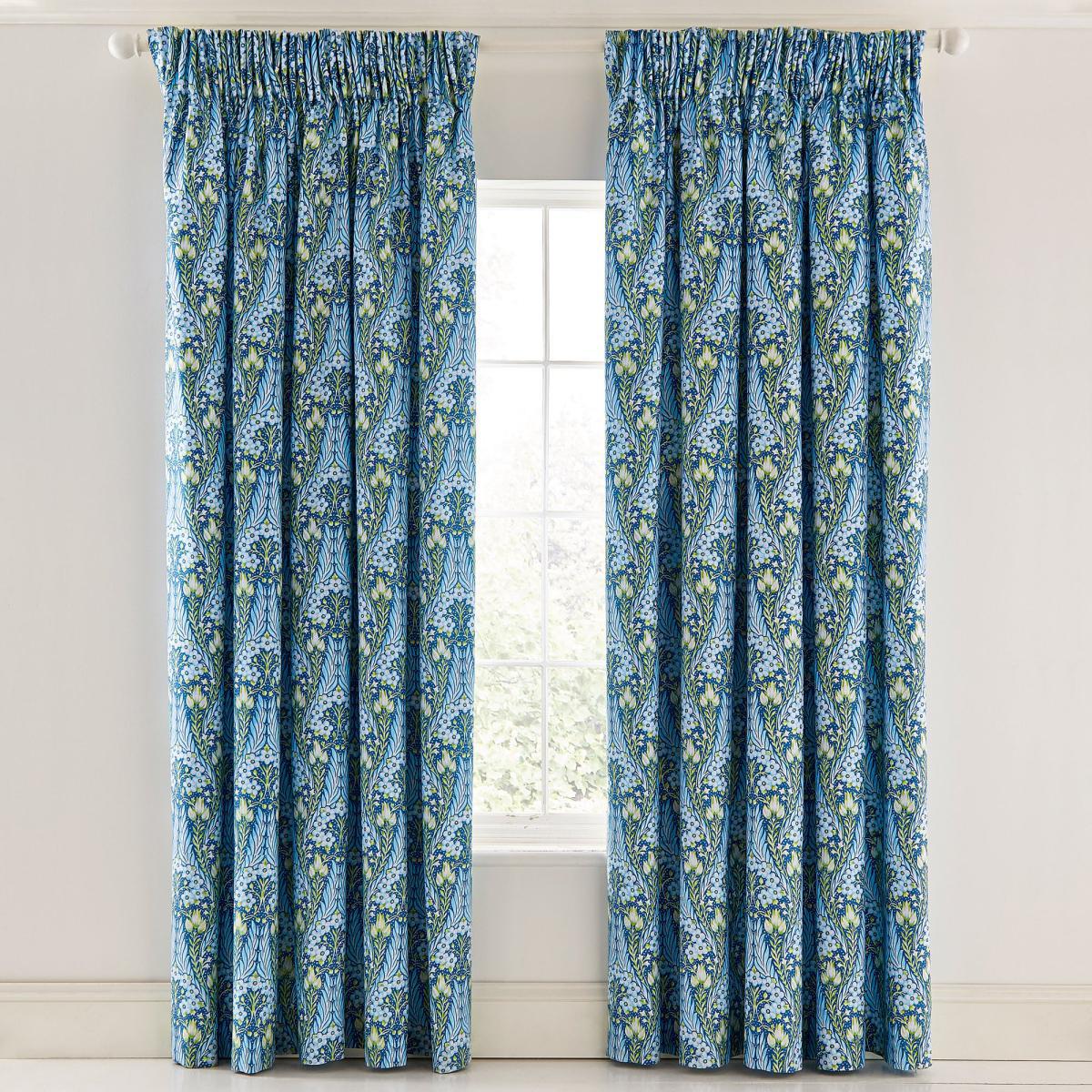 V&A Alyssum Blue Floral Pencil Pleat Curtains Blue, Green and White – image 2