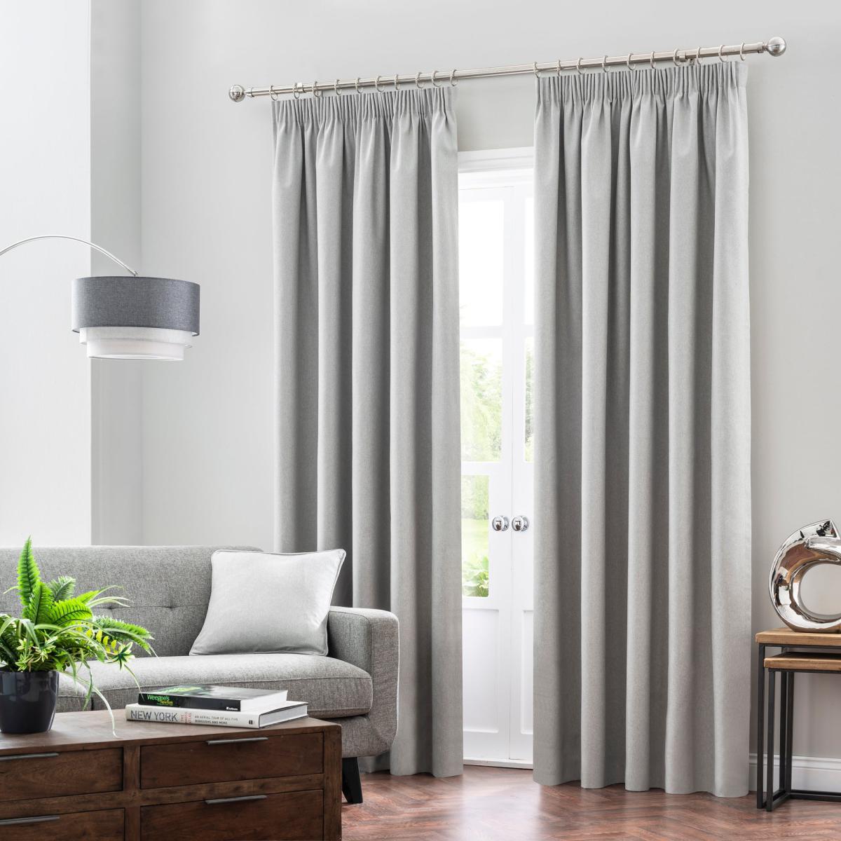 Luna Brushed Dove Grey Blackout Pencil Pleat Curtains Grey – image 2