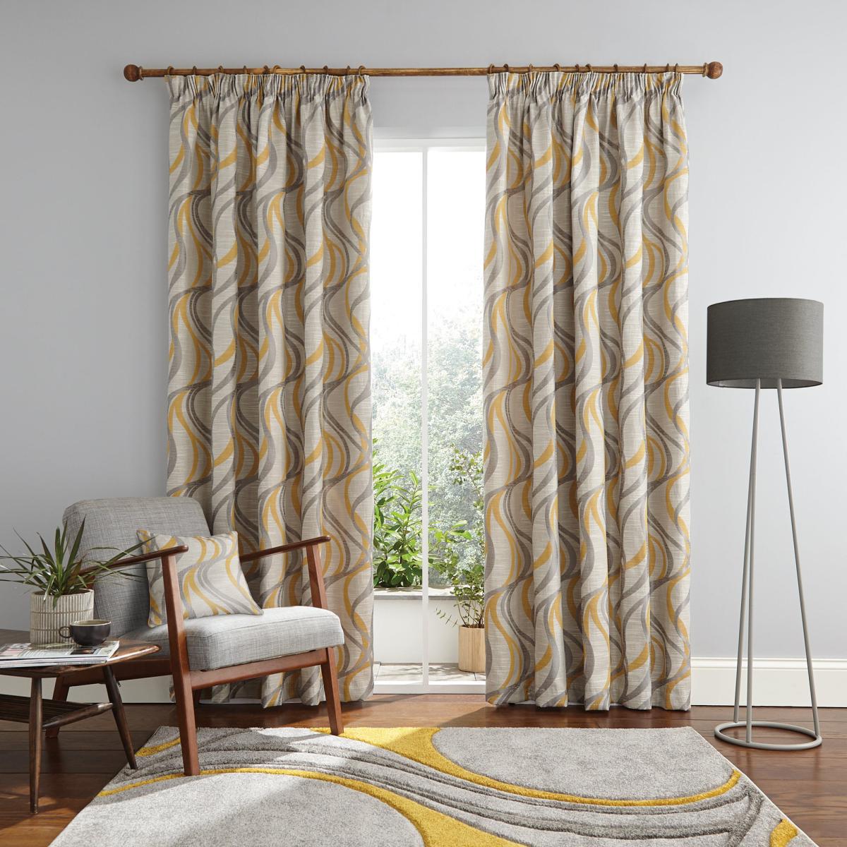 Mirage Ochre Pencil Pleat Curtains Yellow and Grey – image 2