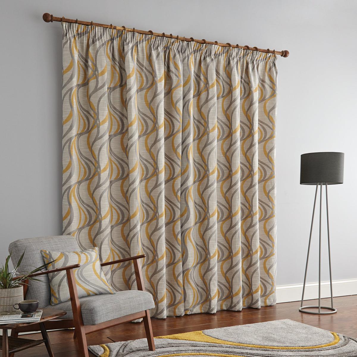 Mirage Ochre Pencil Pleat Curtains Yellow and Grey – image 4