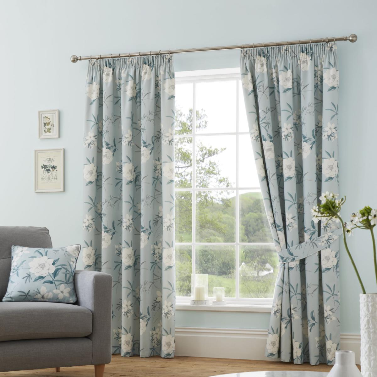 Eve Duck Egg Pencil Pleat Curtains Blue – image 2