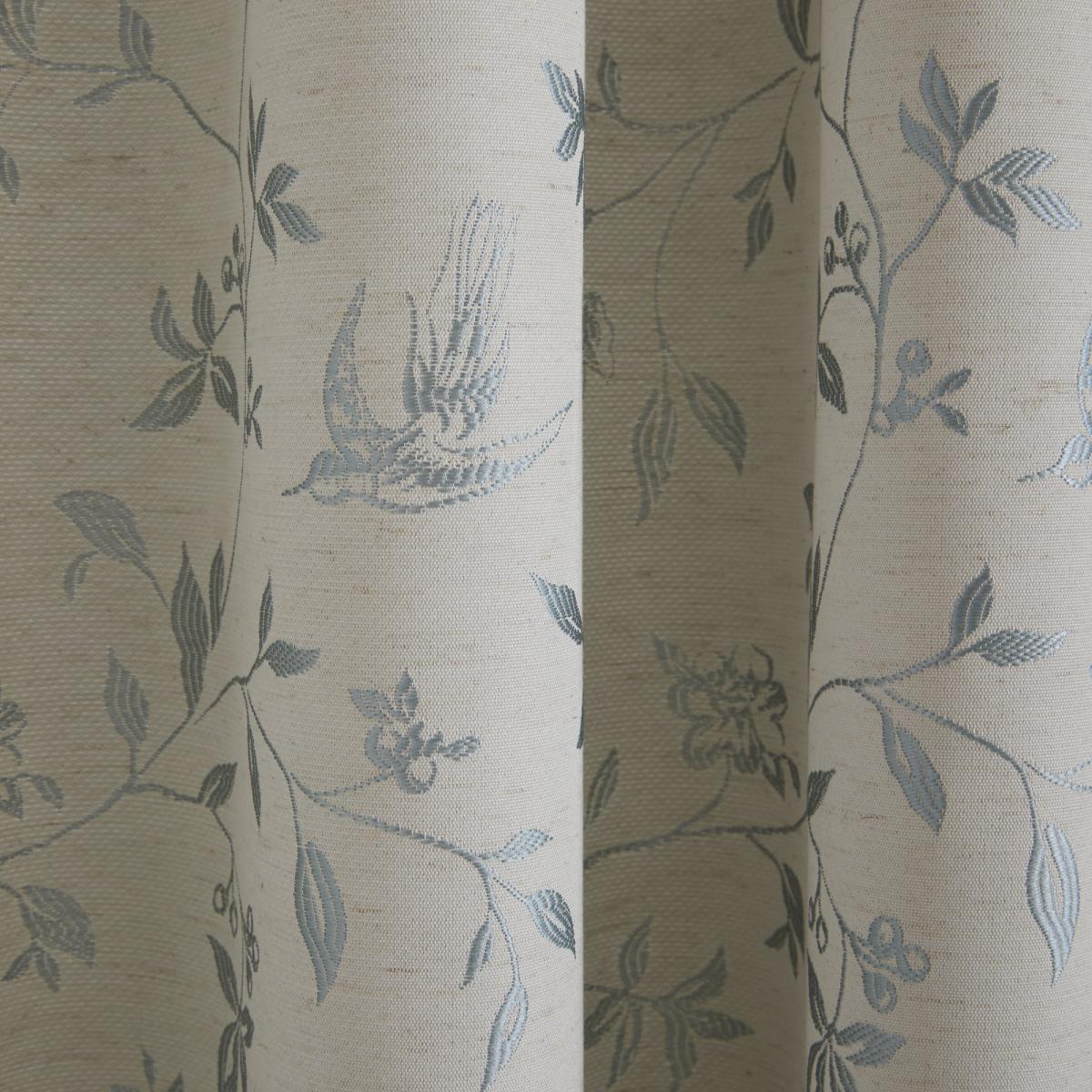 Trailing Bird Jacquard Duck Egg Pencil Pleat Curtains Blue and Grey – image 3
