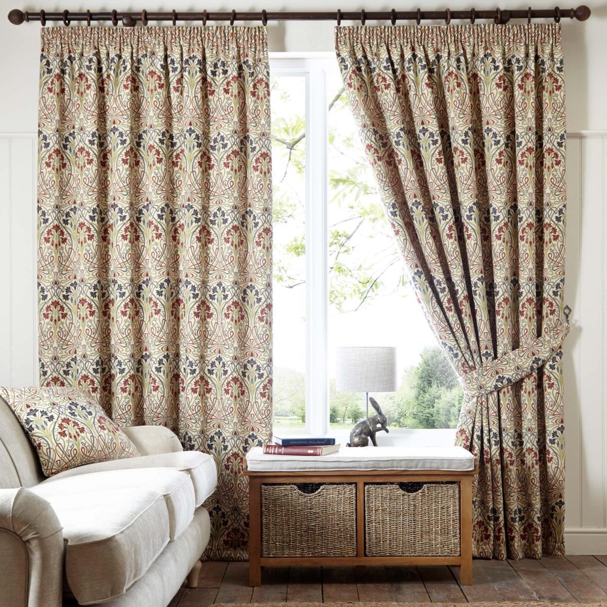 Lucetta Jewel Pencil Pleat Curtains Cream, Red and Blue – image 2