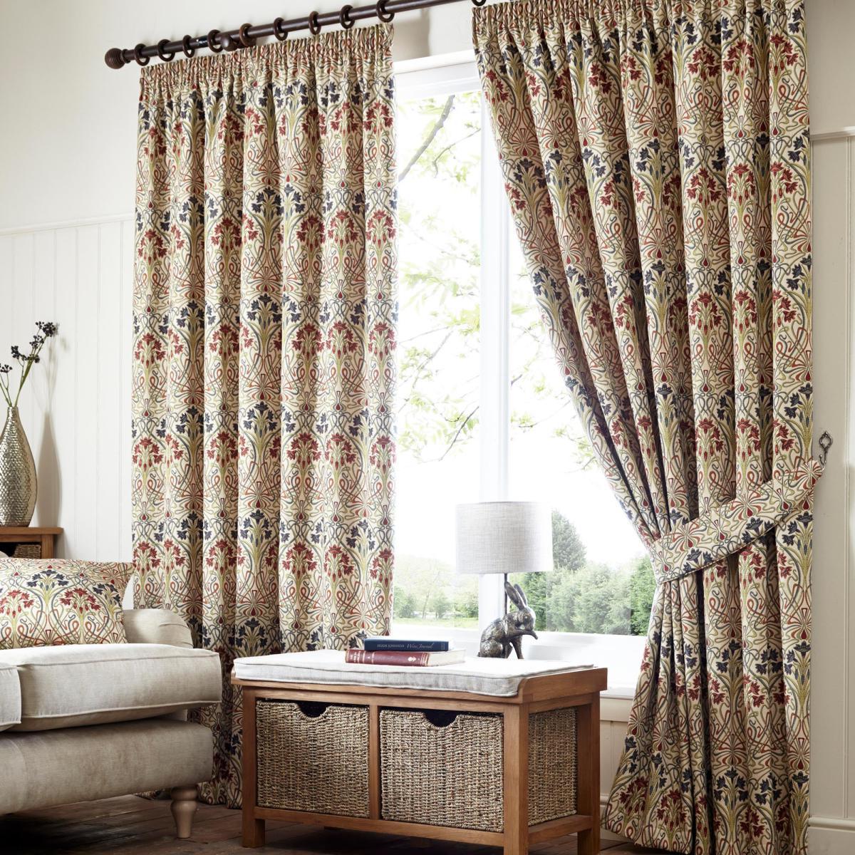 Lucetta Jewel Pencil Pleat Curtains Cream, Red and Blue – image 5