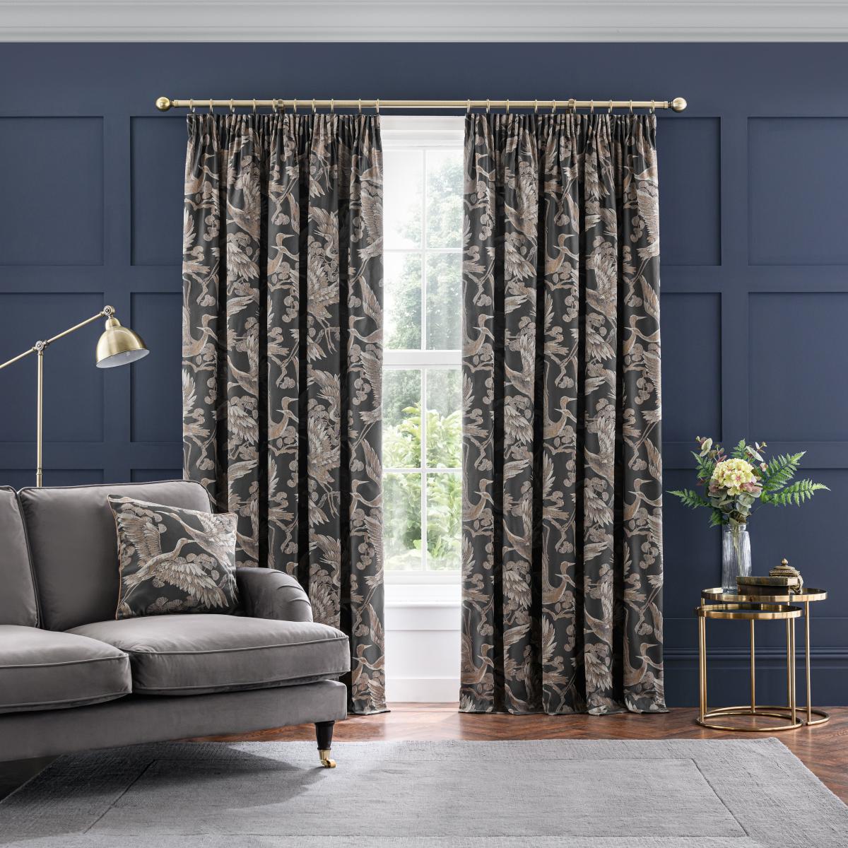 Dorma Gilded Crane Grey Pencil Pleat Curtains Grey – image 2