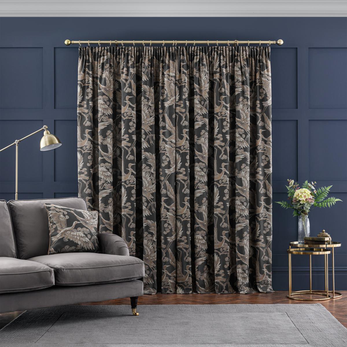 Dorma Gilded Crane Grey Pencil Pleat Curtains Grey – image 4