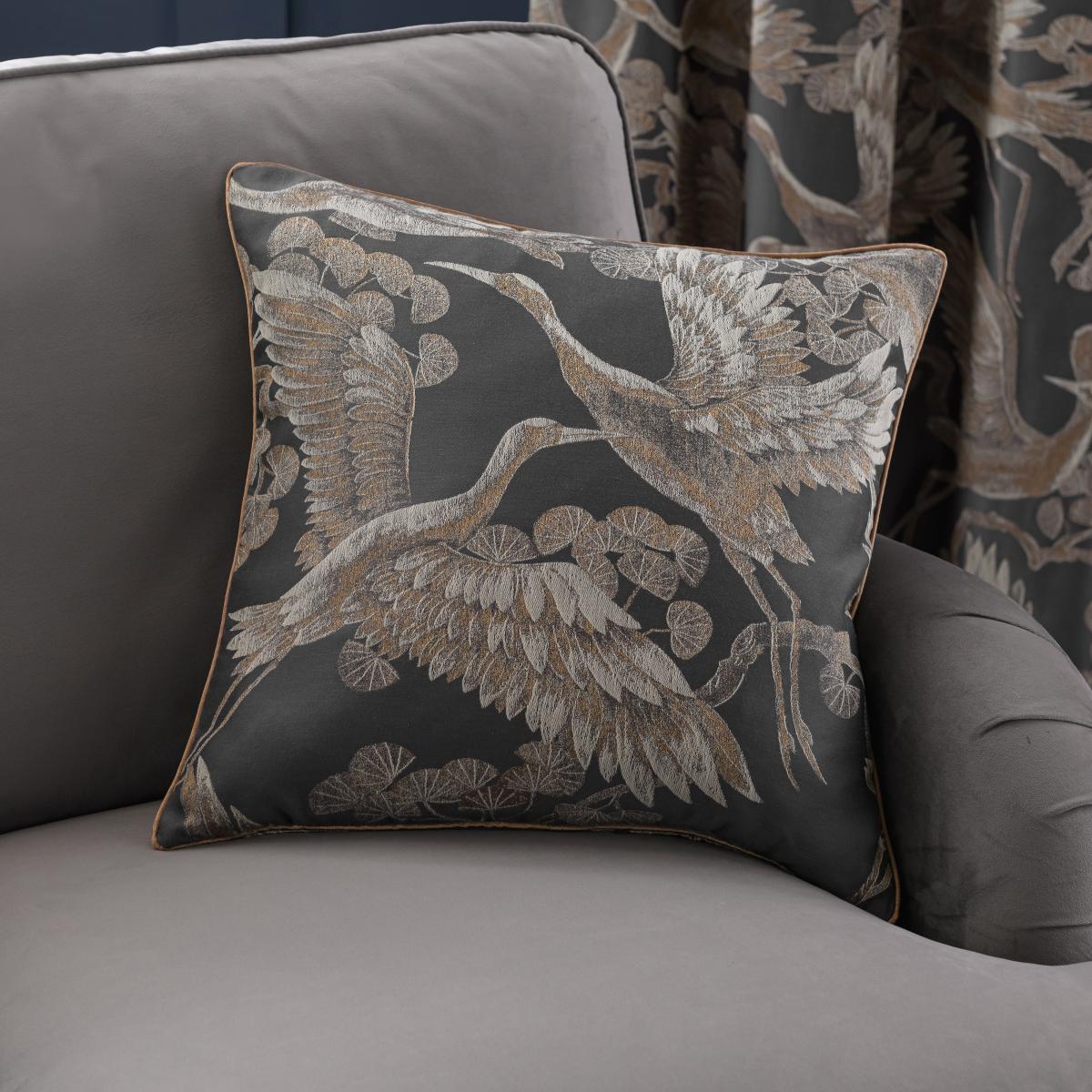 Dorma Gilded Crane Grey Pencil Pleat Curtains Grey – image 6
