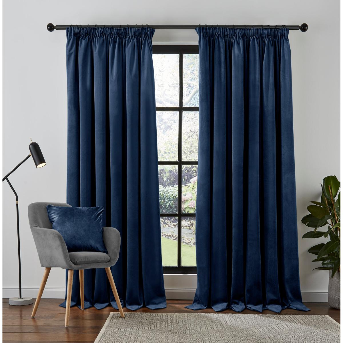 Recycled Velour Ink Pencil Pleat Curtains Ink (Blue) – image 2