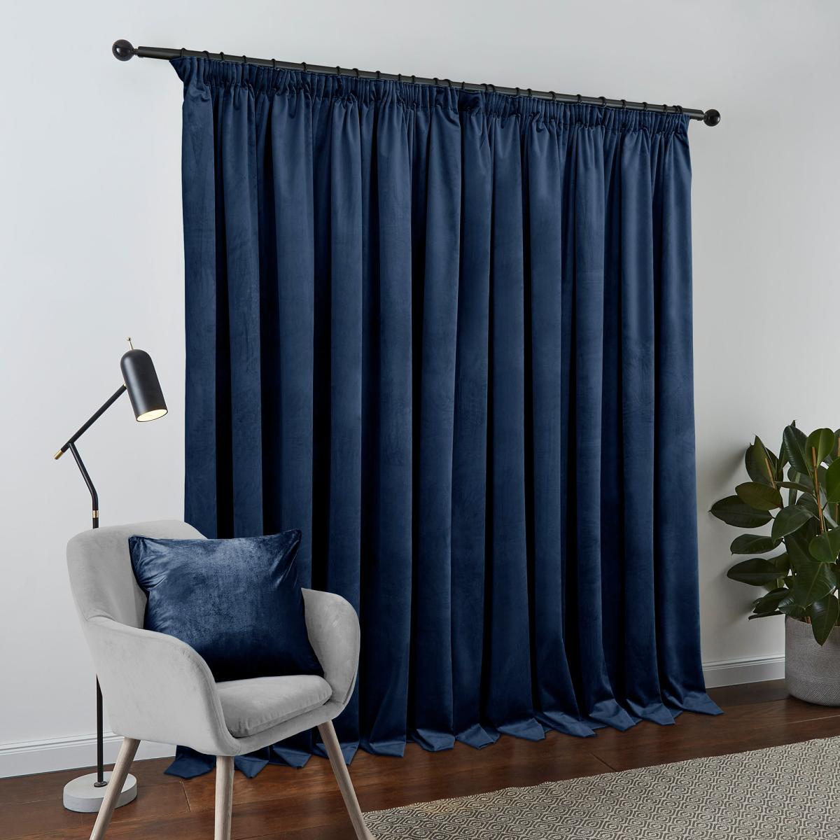 Recycled Velour Ink Pencil Pleat Curtains Ink (Blue) – image 4