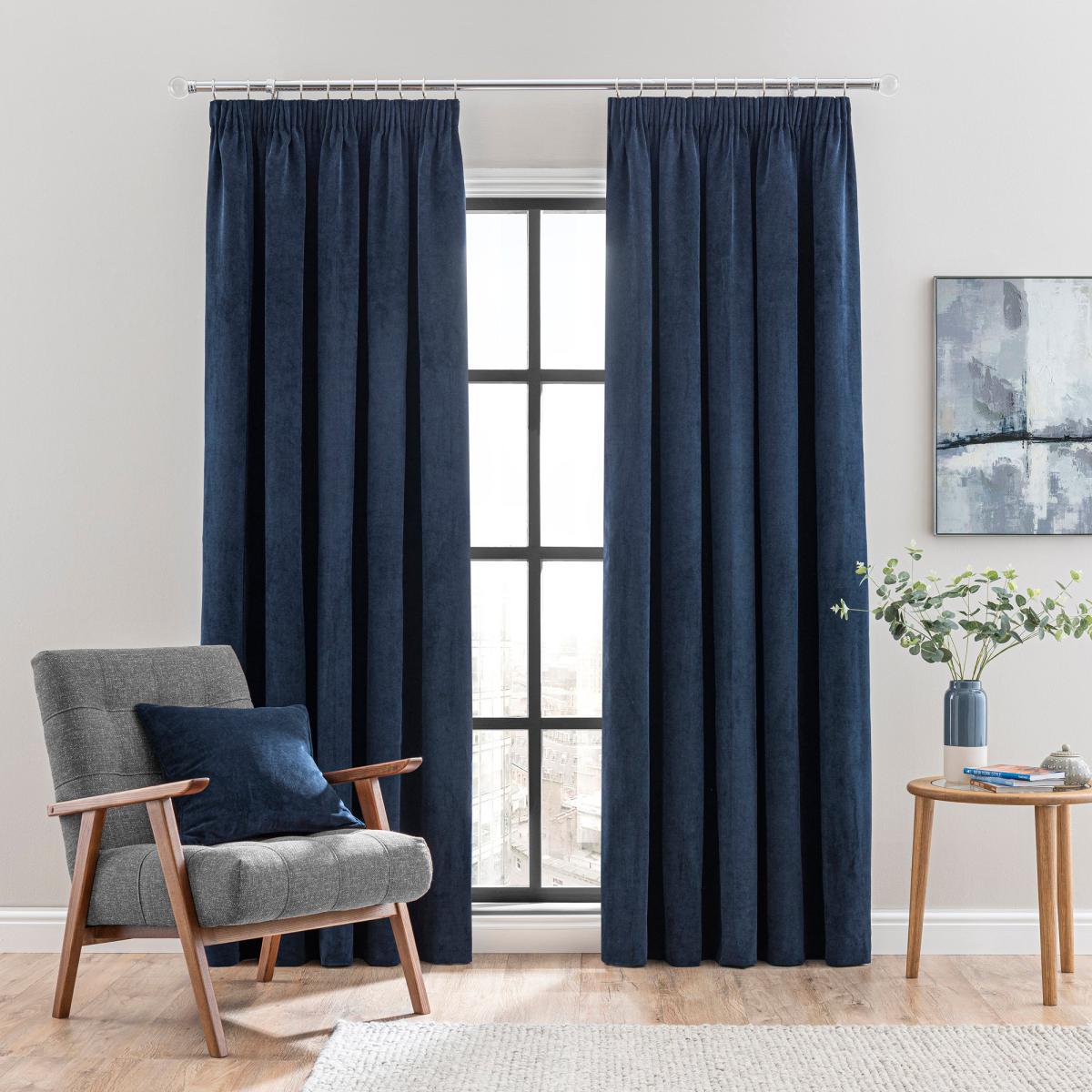 Margot Midnight Blue Velour Pencil Pleat Curtains Midnight (Blue) – image 2
