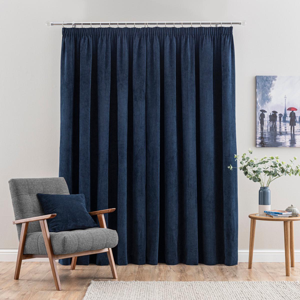Margot Midnight Blue Velour Pencil Pleat Curtains Midnight (Blue) – image 3