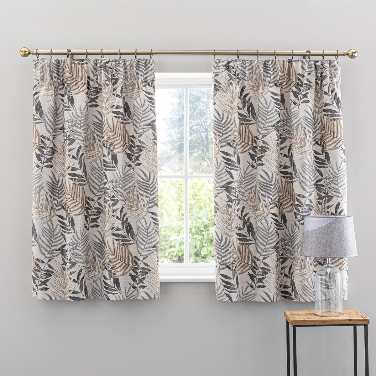 Leaf Jacquard Grey Pencil Pleat Curtains Grey/Yellow – image 4
