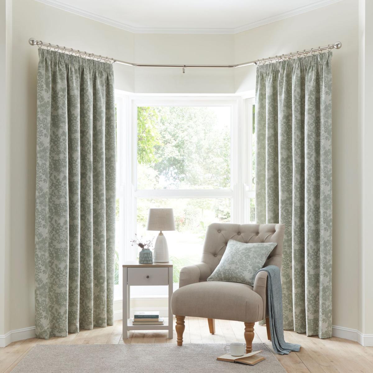 Sofia Floral Sage Green Pencil Pleat Curtain Sage (Green) – image 2