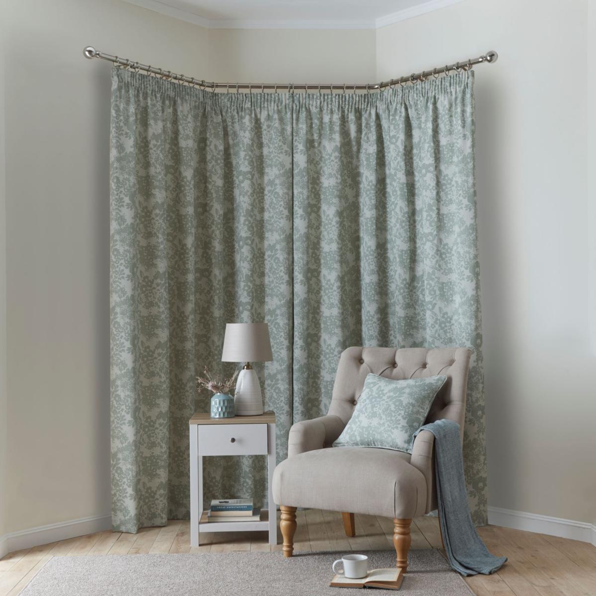 Sofia Floral Sage Green Pencil Pleat Curtain Sage (Green) – image 4