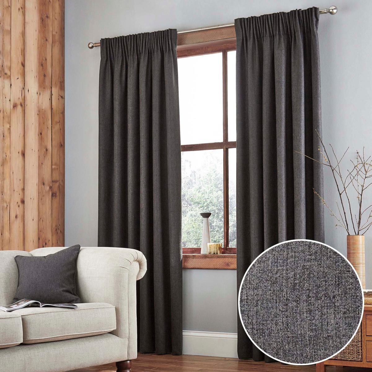 Jennings Charcoal Thermal Pencil Pleat Curtains Grey – image 3