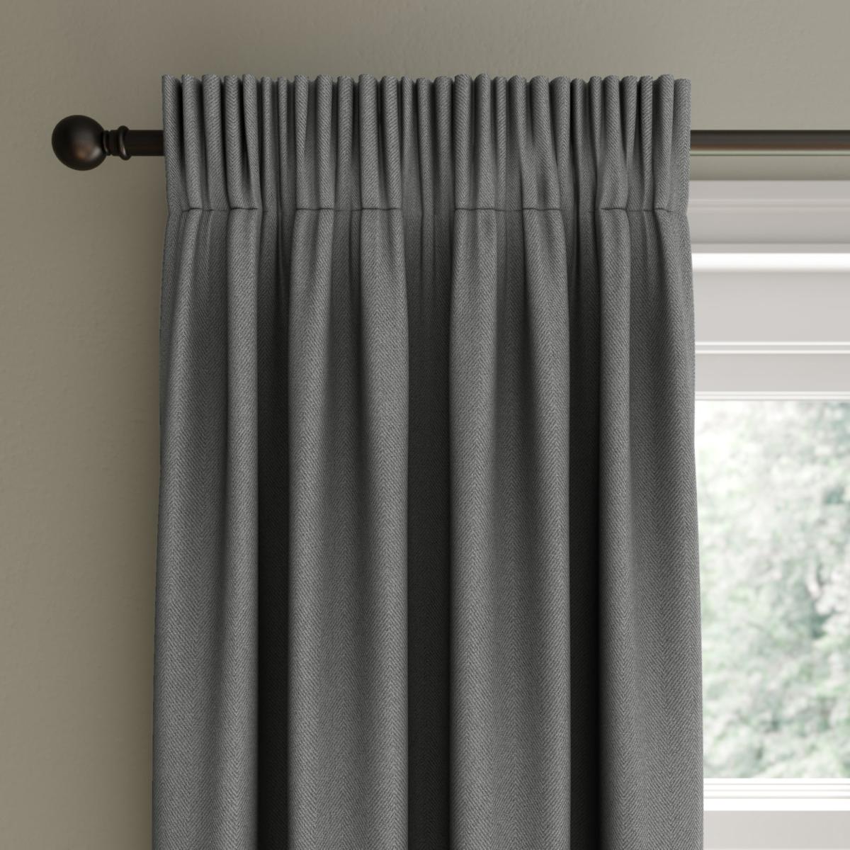 Rotterdam Herringbone Steeple Grey Blackout Pencil Pleat Curtains Steeple Grey – image 2