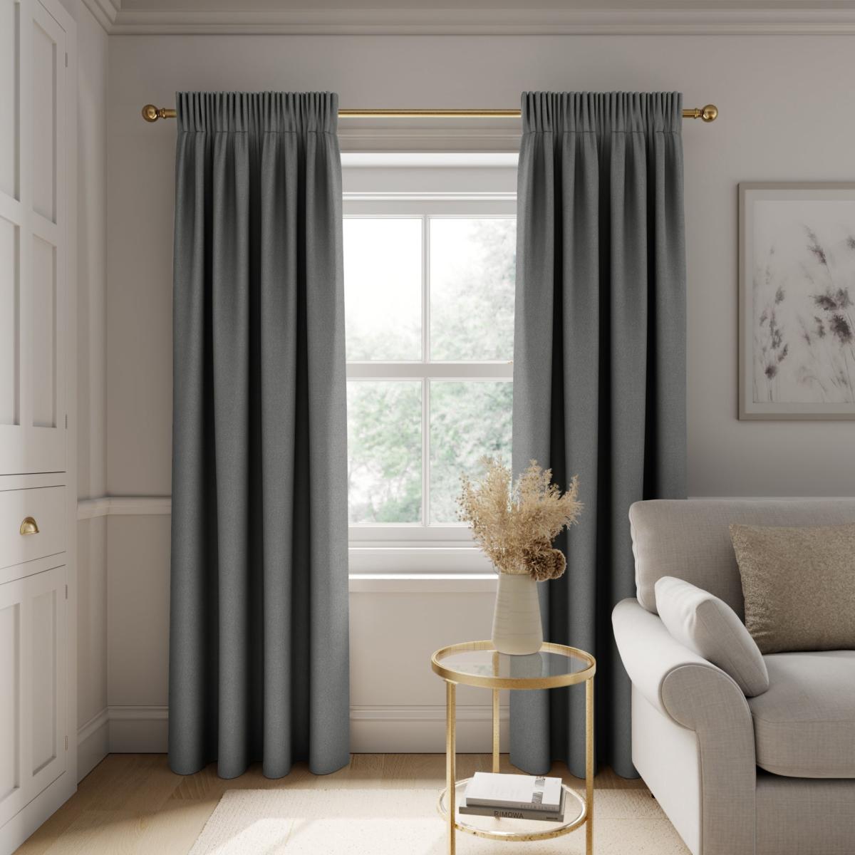 Rotterdam Herringbone Steeple Grey Blackout Pencil Pleat Curtains Steeple Grey – image 1