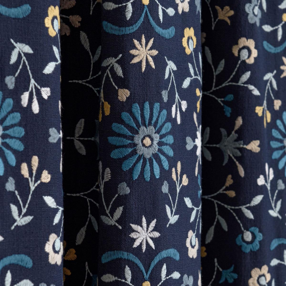 Folk Floral Navy Pencil Pleat Curtains Navy – image 2