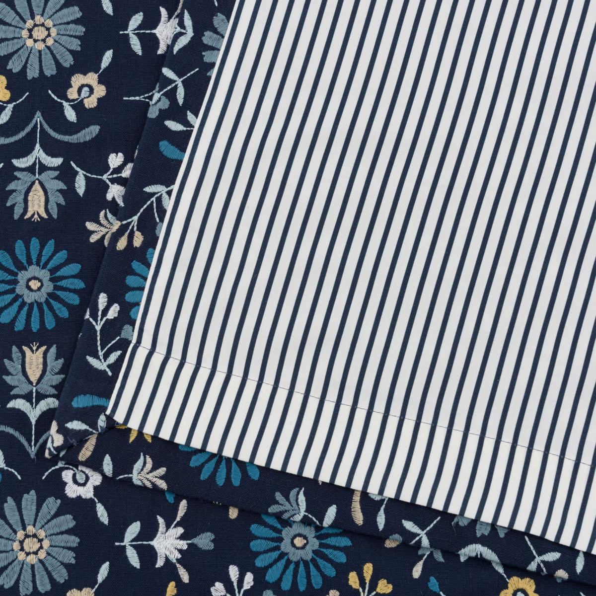 Folk Floral Navy Pencil Pleat Curtains Navy – image 5