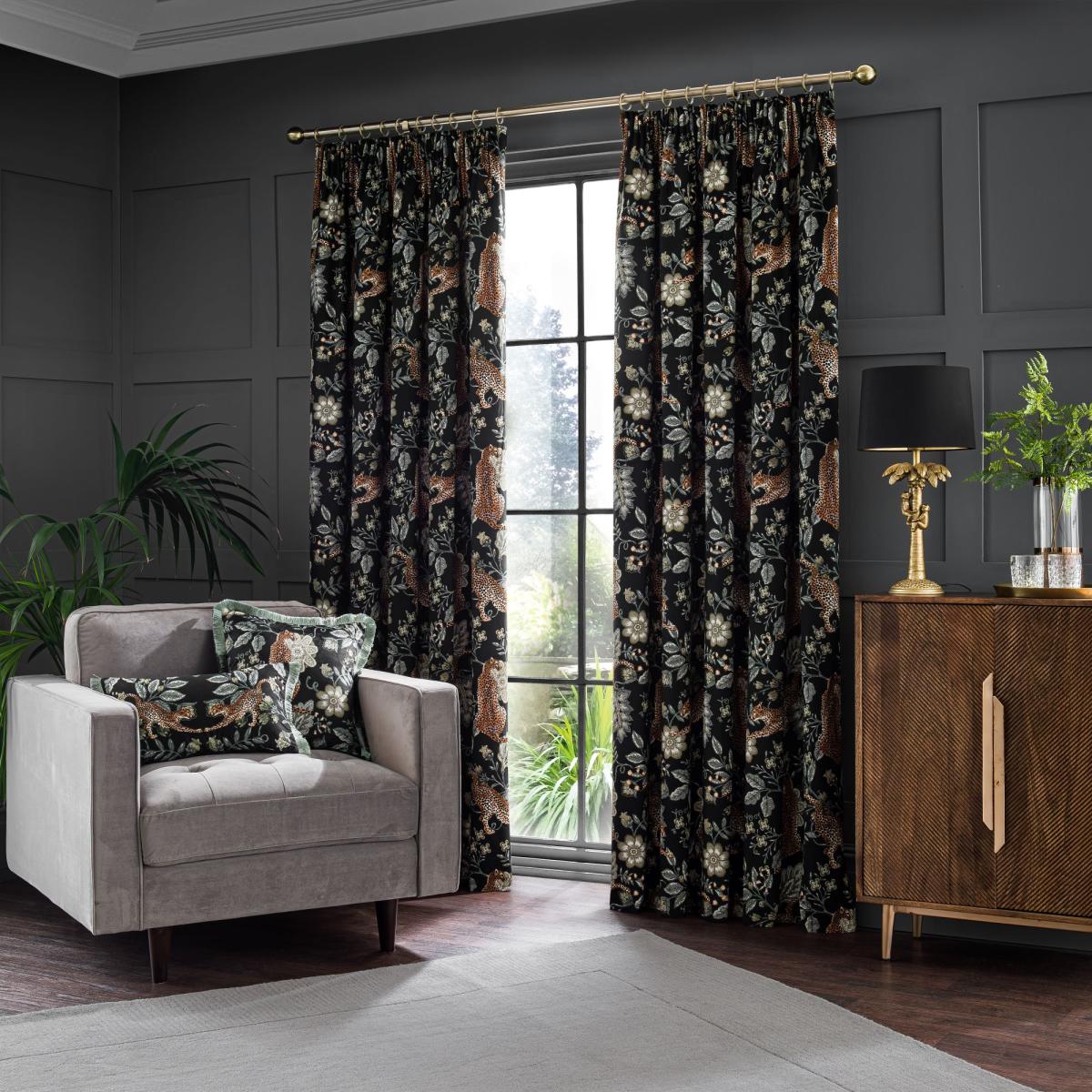 Paradise Cheetah Green Pencil Pleat Curtains Green – image 2