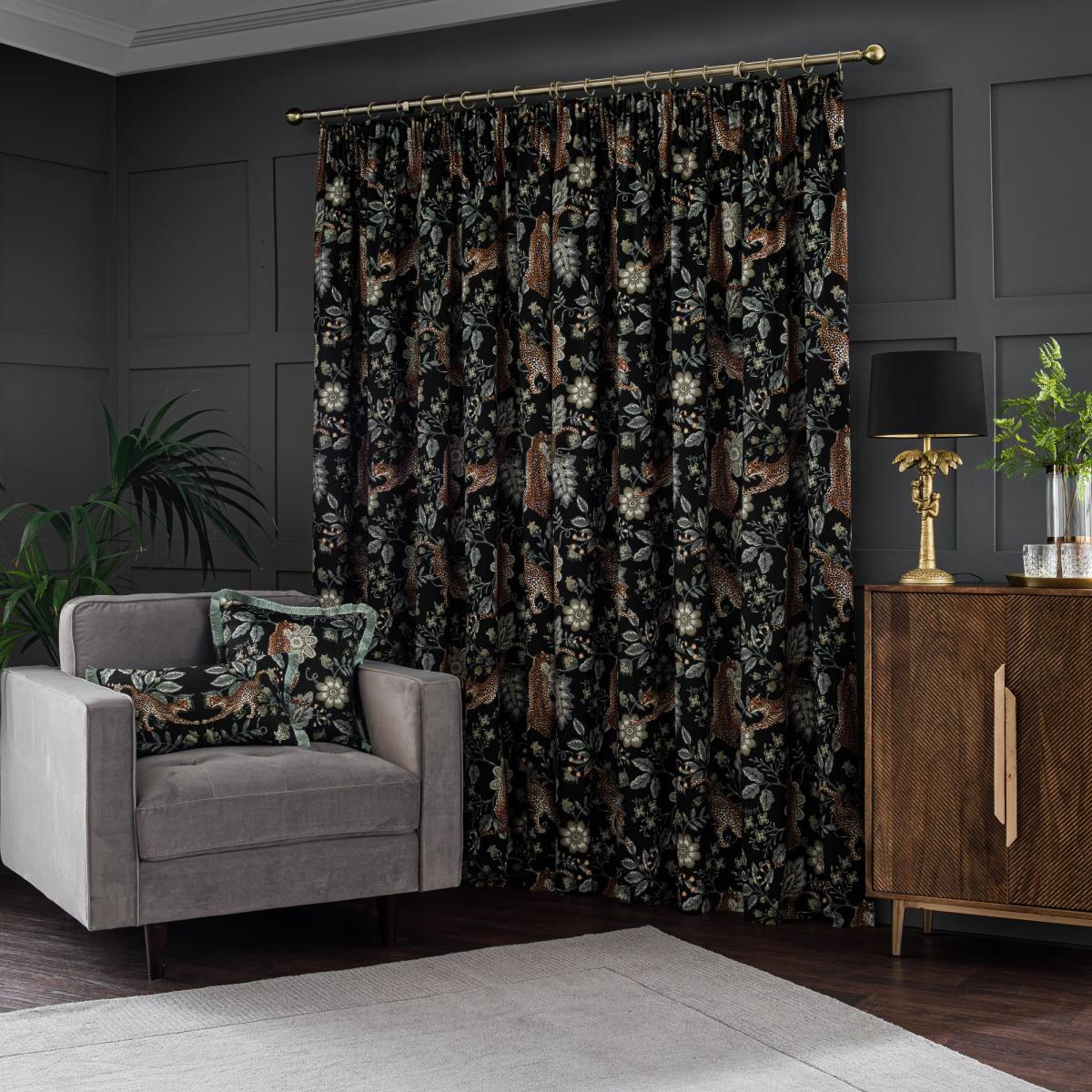 Paradise Cheetah Green Pencil Pleat Curtains Green – image 4