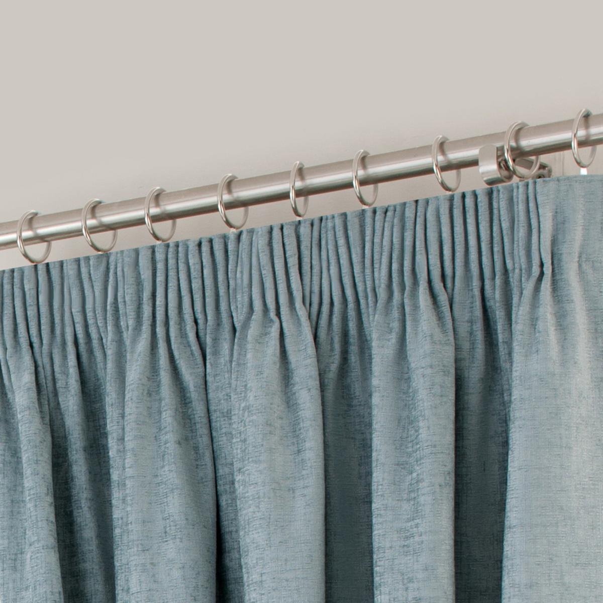 Chenille Duck-Egg Pencil Pleat Curtains Blue – image 4