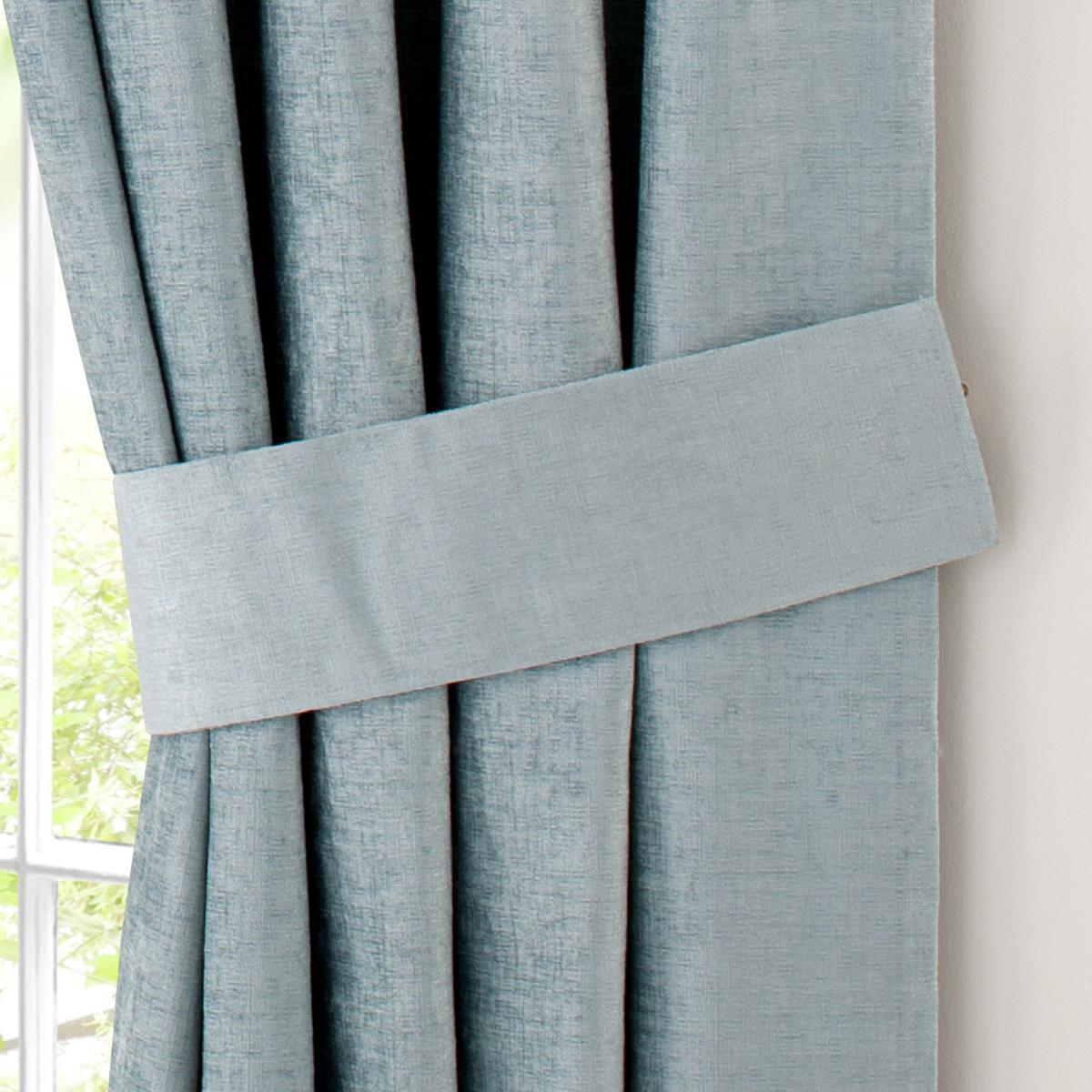 Chenille Duck-Egg Pencil Pleat Curtains Blue – image 5