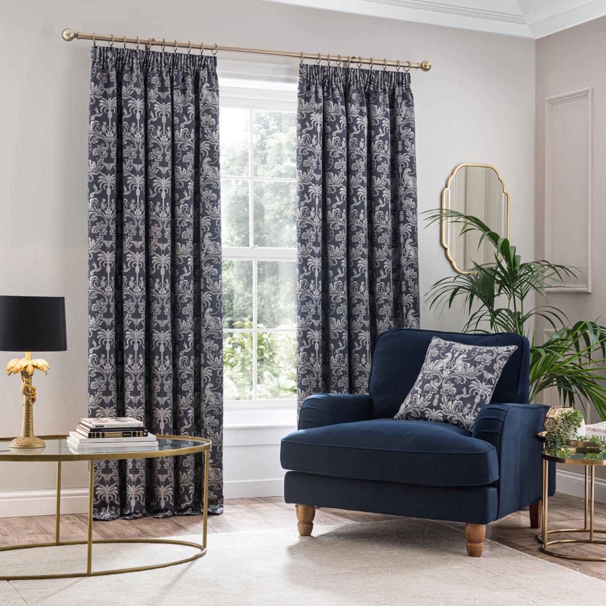 Zanzibar Blue Pencil Pleat Curtains Blue – image 2