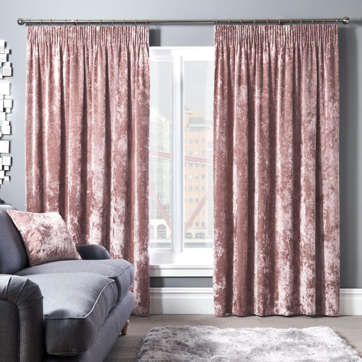 Crushed Velour Blush Pencil Pleat Curtains Blush Pink – image 2