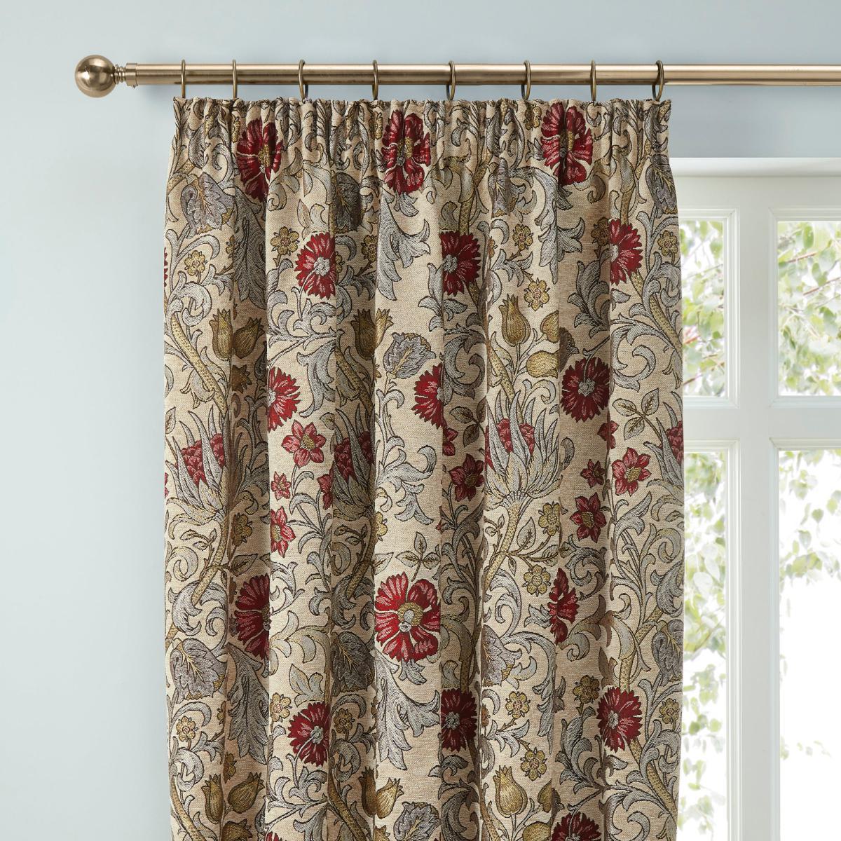 Betsy Natural Chenille Jacquard Pencil Pleat Curtains Brown and Red – image 2
