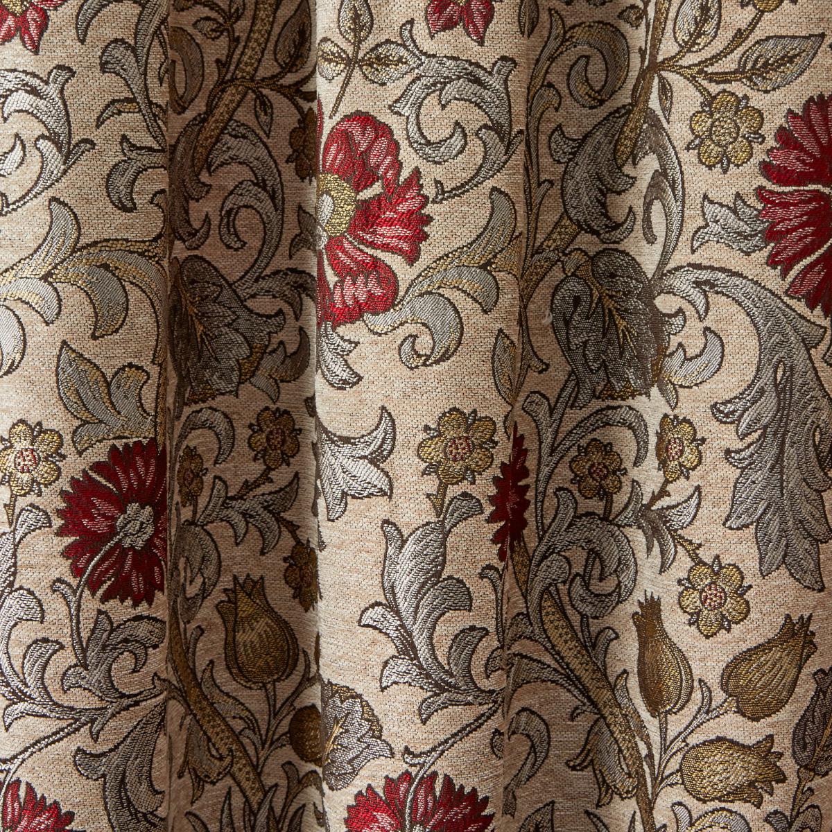 Betsy Natural Chenille Jacquard Pencil Pleat Curtains Brown and Red – image 4