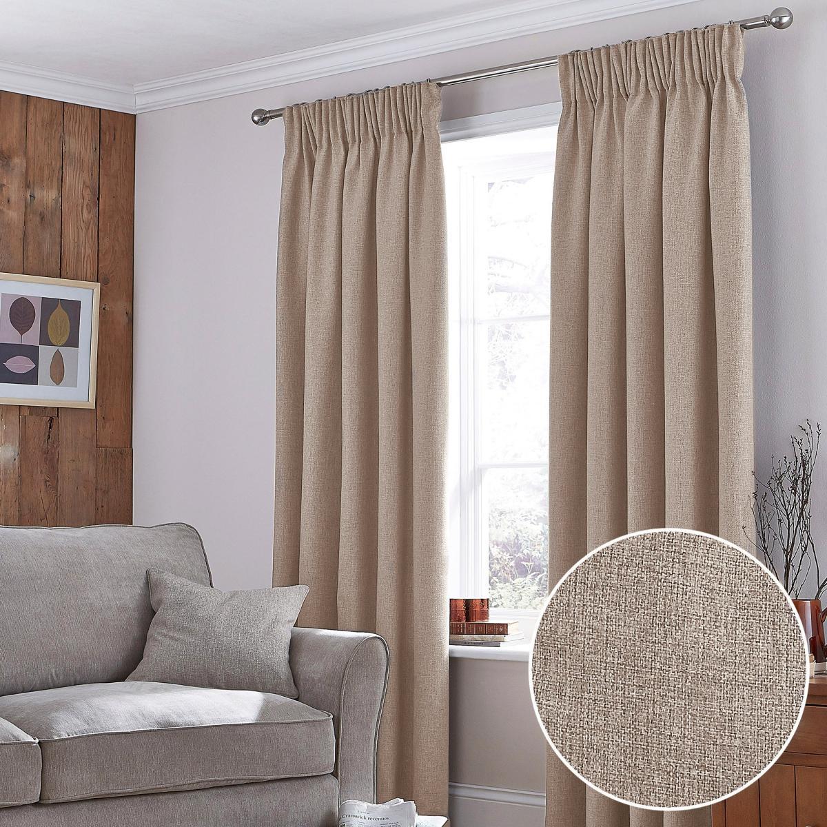 Jennings Natural Thermal Pencil Pleat Curtains Brown – image 3