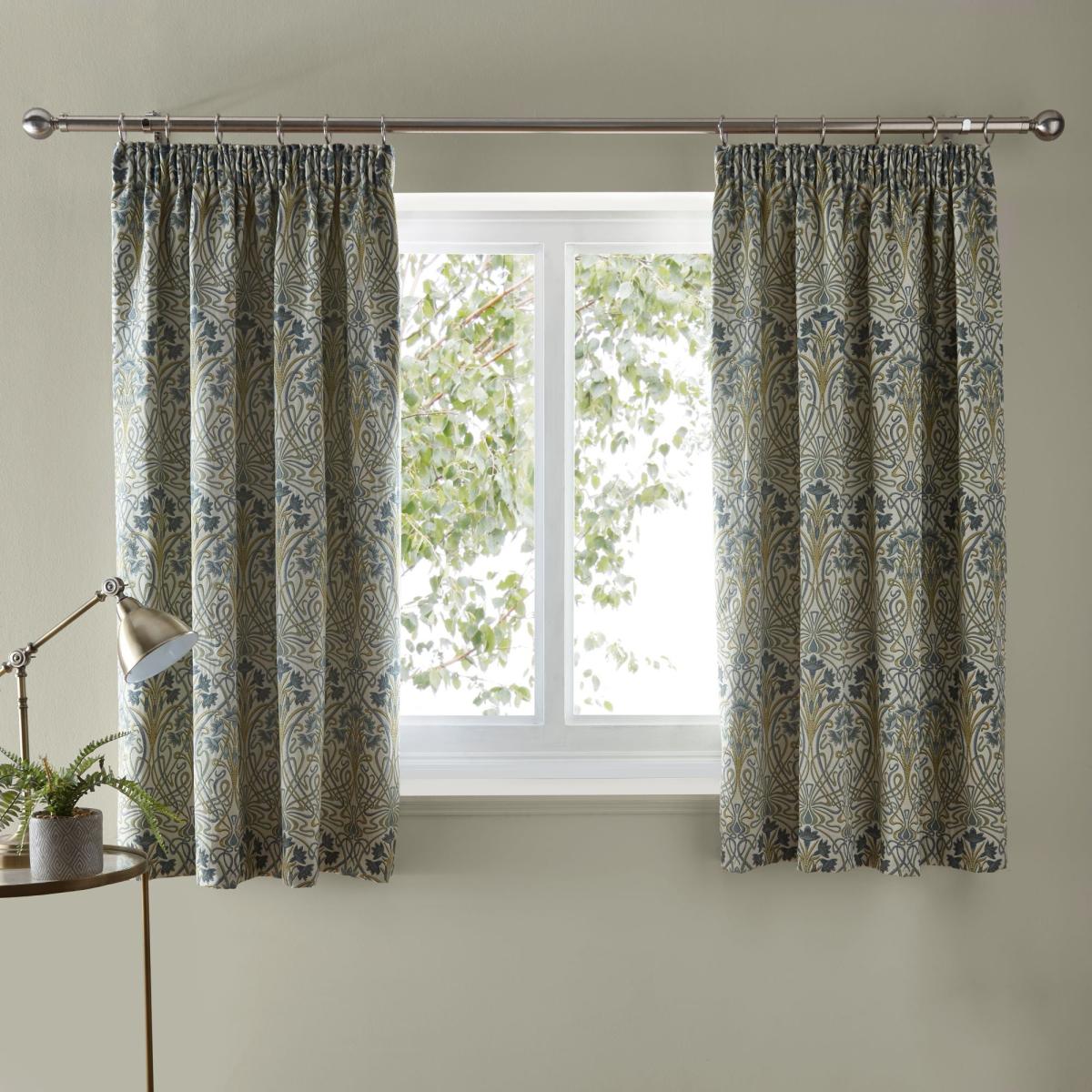 Lucetta Prussian Blue Pencil Pleat Curtains Blue/White/Green – image 4
