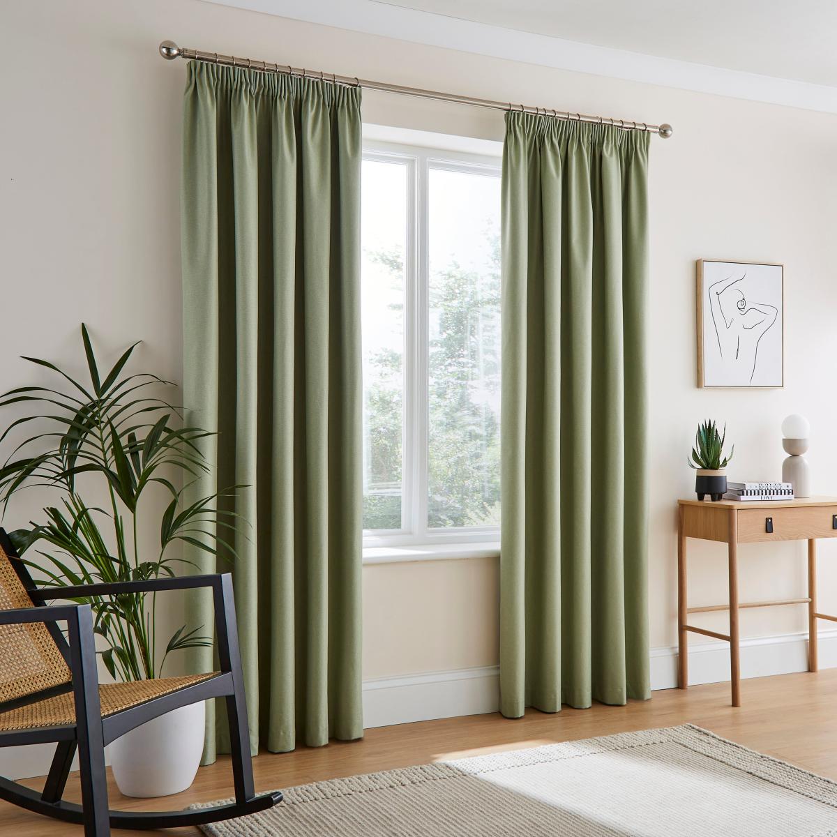 Rotterdam Herringbone Sage Blackout Pencil Pleat Curtains Green – image 2