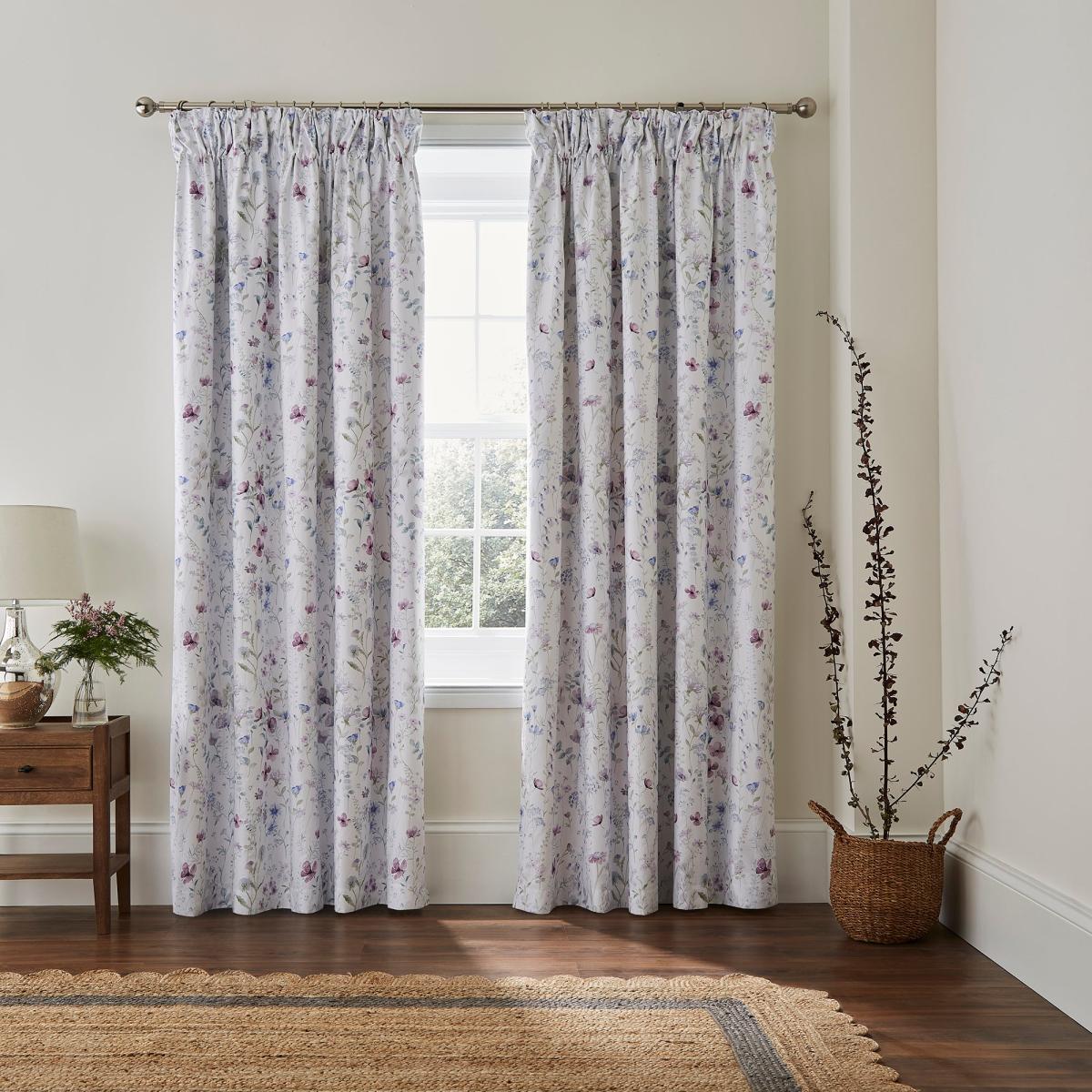 Dorma Wildlflower Mauve Blackout Pencil Pleat Curtains Mauve – image 2