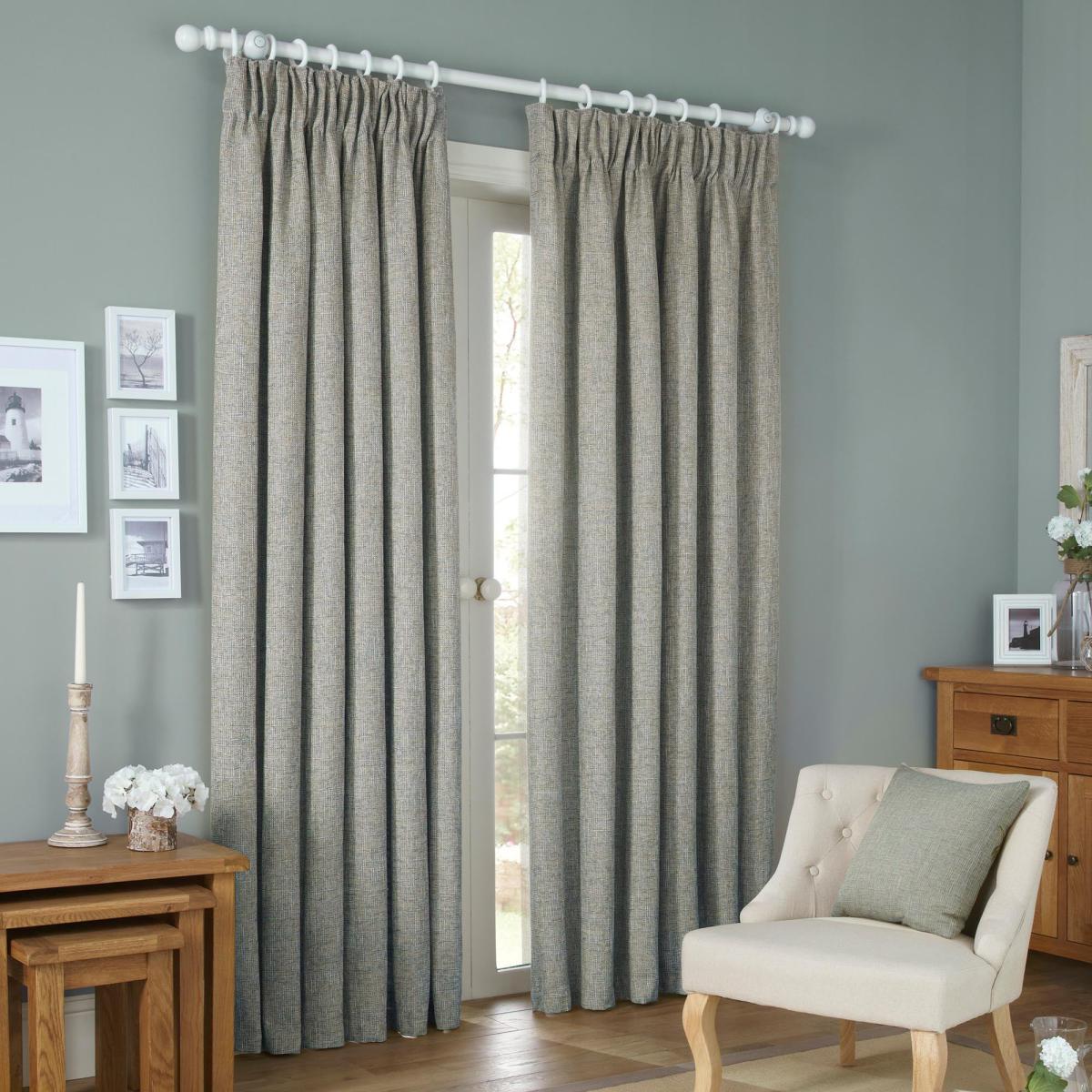 Thornton Blue Pencil Pleat Curtains Brown and Blue – image 2
