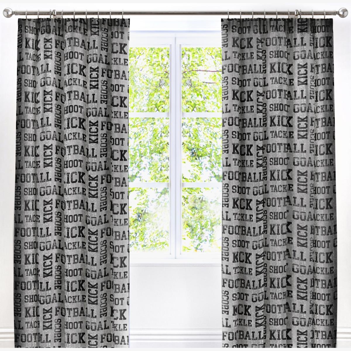 Football Grey Pencil Pleat Curtains 66cm x 72cm Grey – image 1