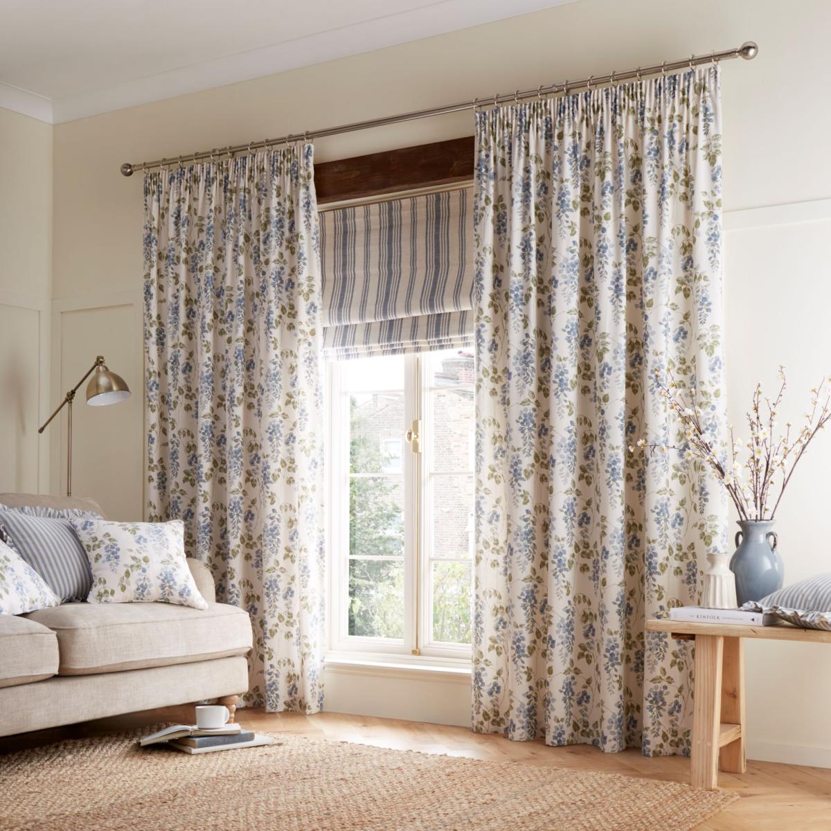 Wisteria Ashley Blue Pencil Pleat Curtains Ashley Blue – image 2