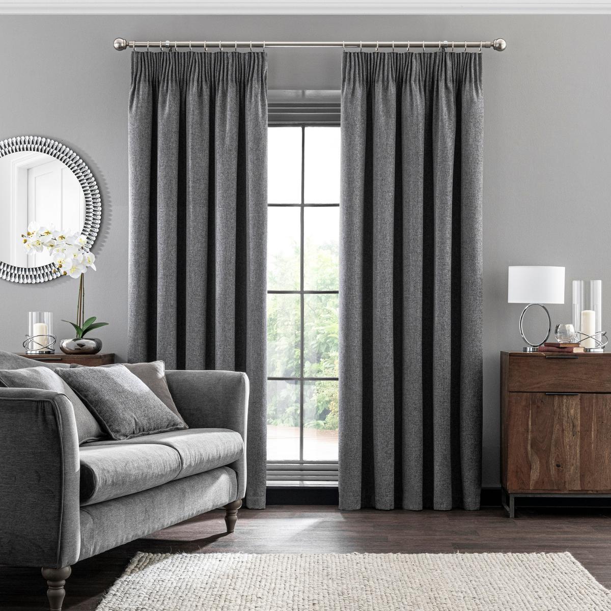Oxford Charcoal Chenille Pencil Pleat Curtains Charcoal – image 2