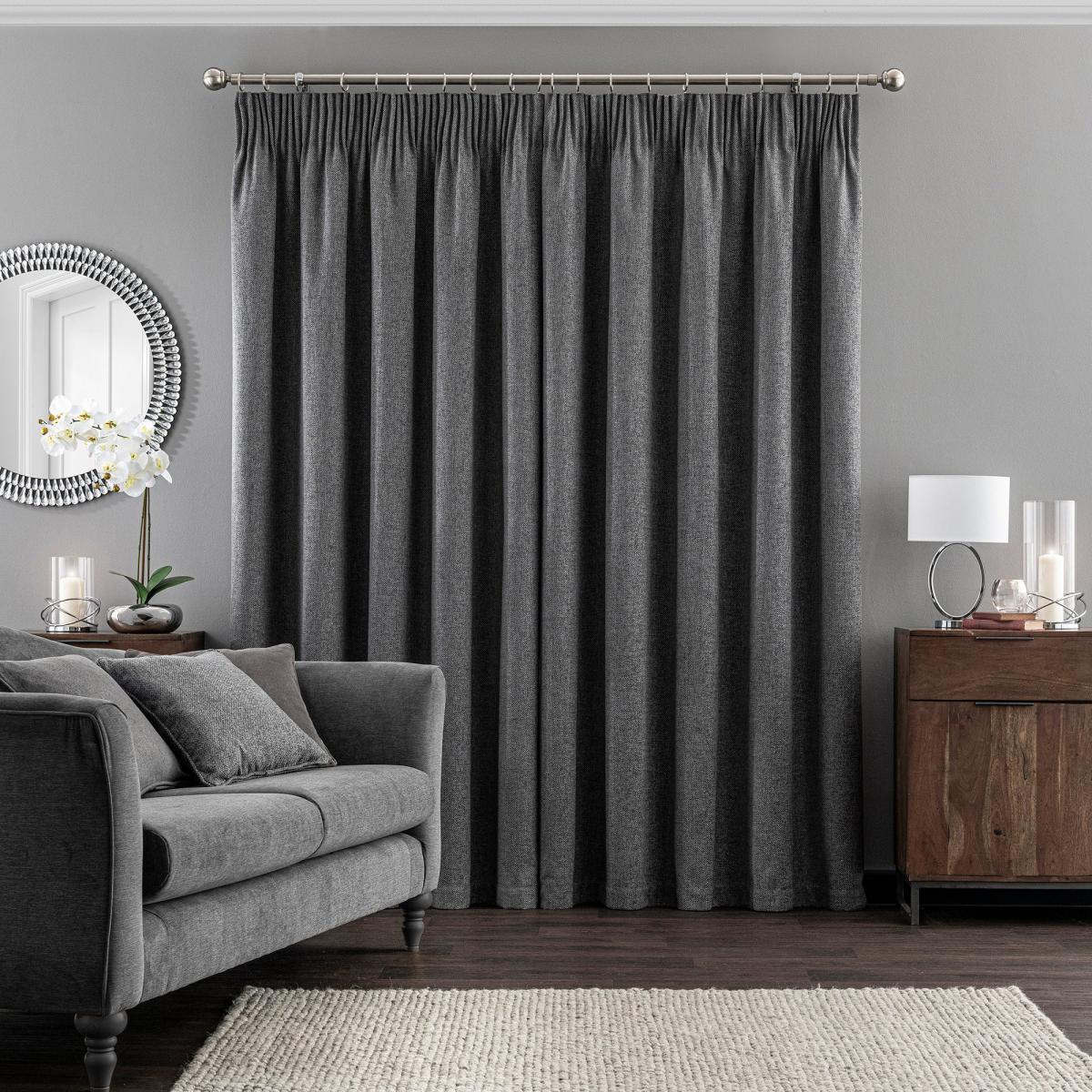 Oxford Charcoal Chenille Pencil Pleat Curtains Charcoal – image 3