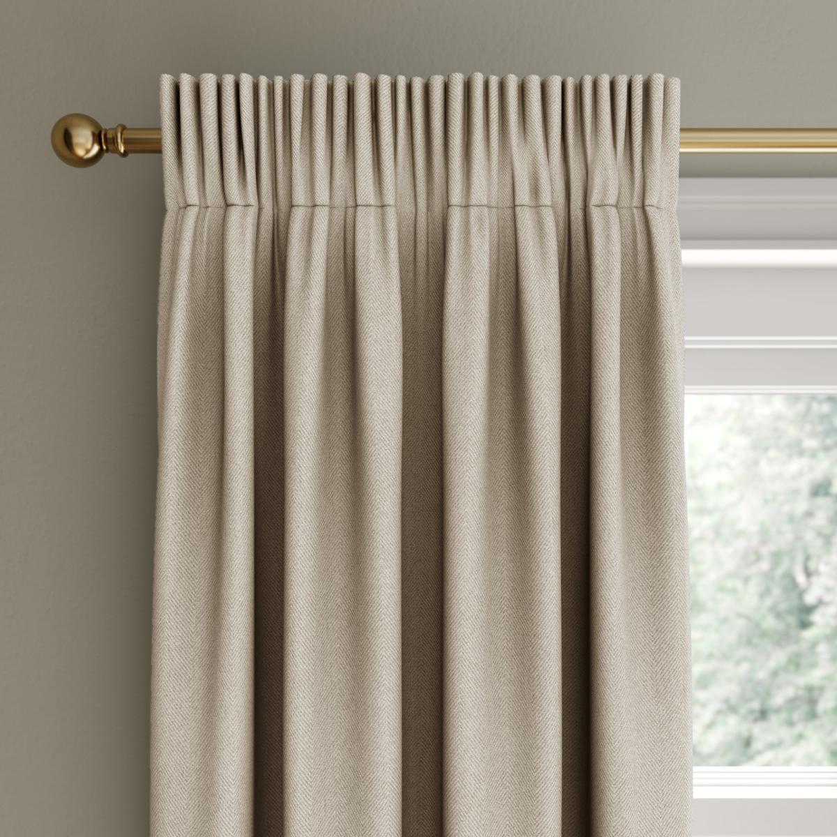 Rotterdam Herringbone Mushroom Blackout Pencil Pleat Curtains Mushroom – image 2