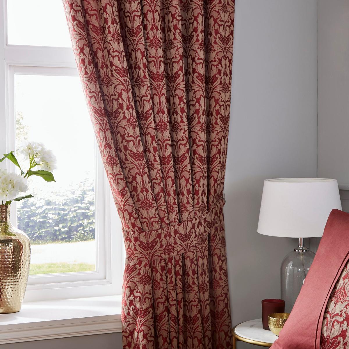 Woven Hawthorne Burgundy Pair of Pencil Pleat Curtains With TieBacks Burgundy – image 4