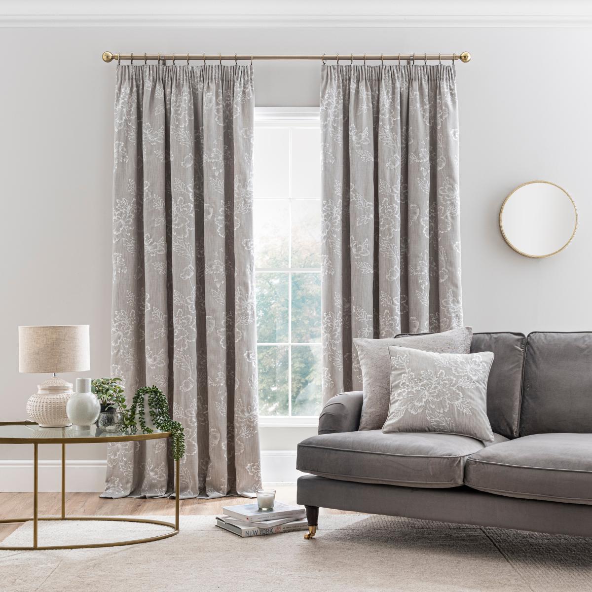 Flourish Grey Pencil Pleat Curtains Grey/White – image 2