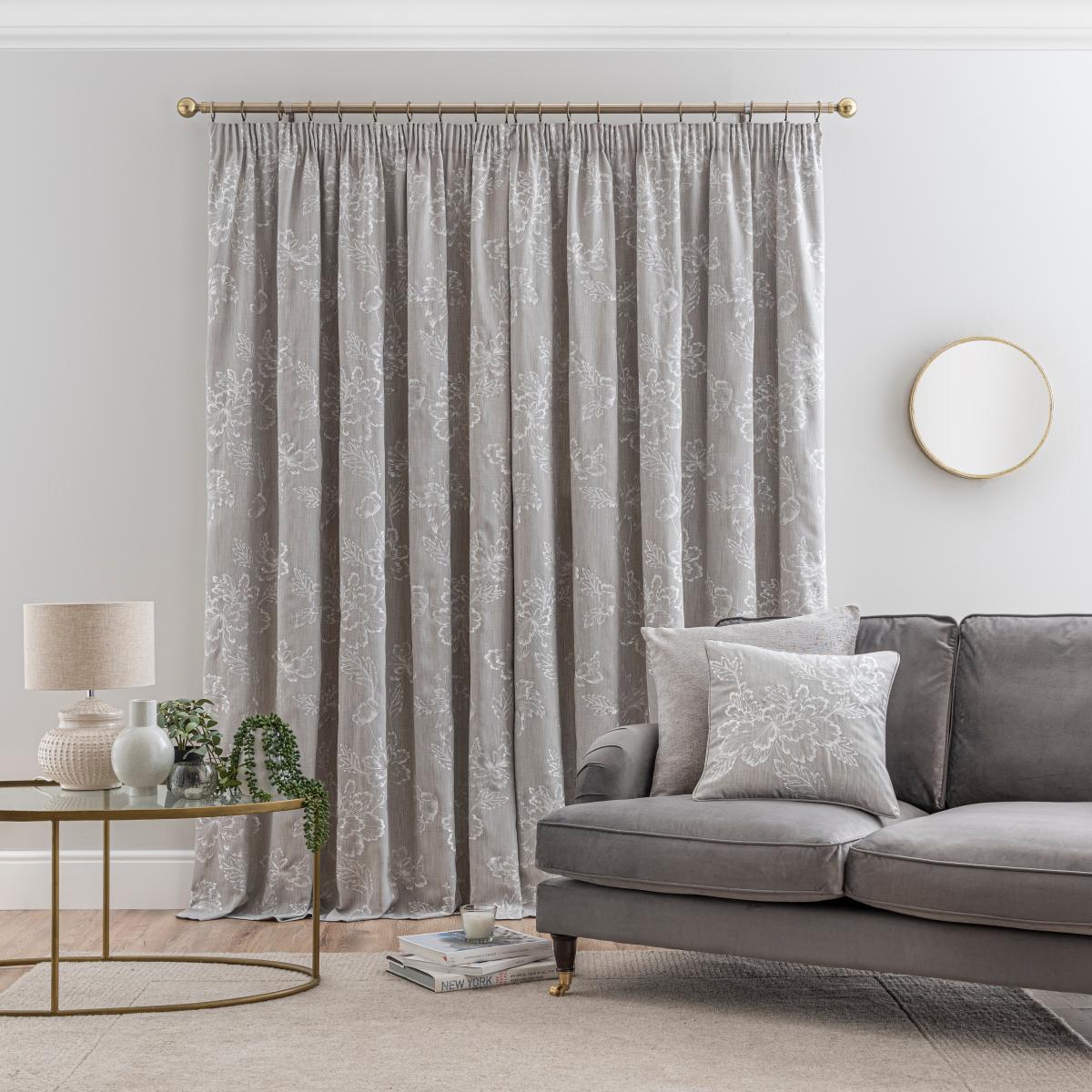 Flourish Grey Pencil Pleat Curtains Grey/White – image 3
