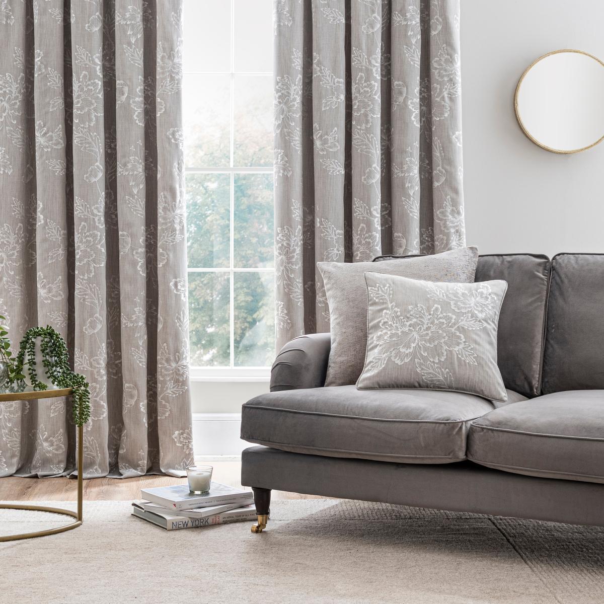 Flourish Grey Pencil Pleat Curtains Grey/White – image 4