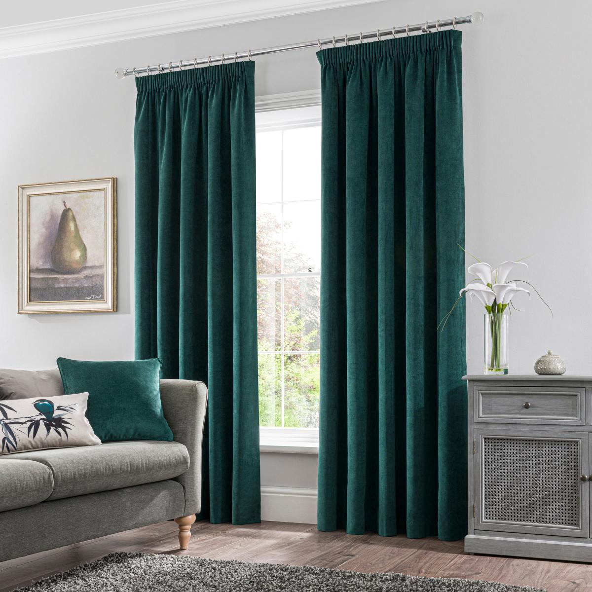 Margot Jade Matt Velour Pencil Pleat Curtains Grey and Silver – image 2