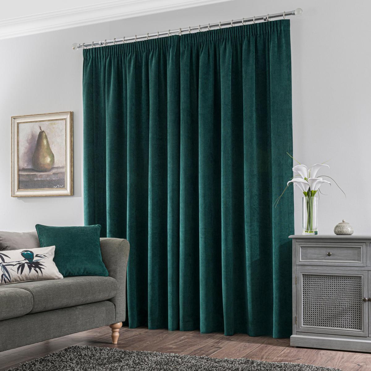 Margot Jade Matt Velour Pencil Pleat Curtains Grey and Silver – image 3