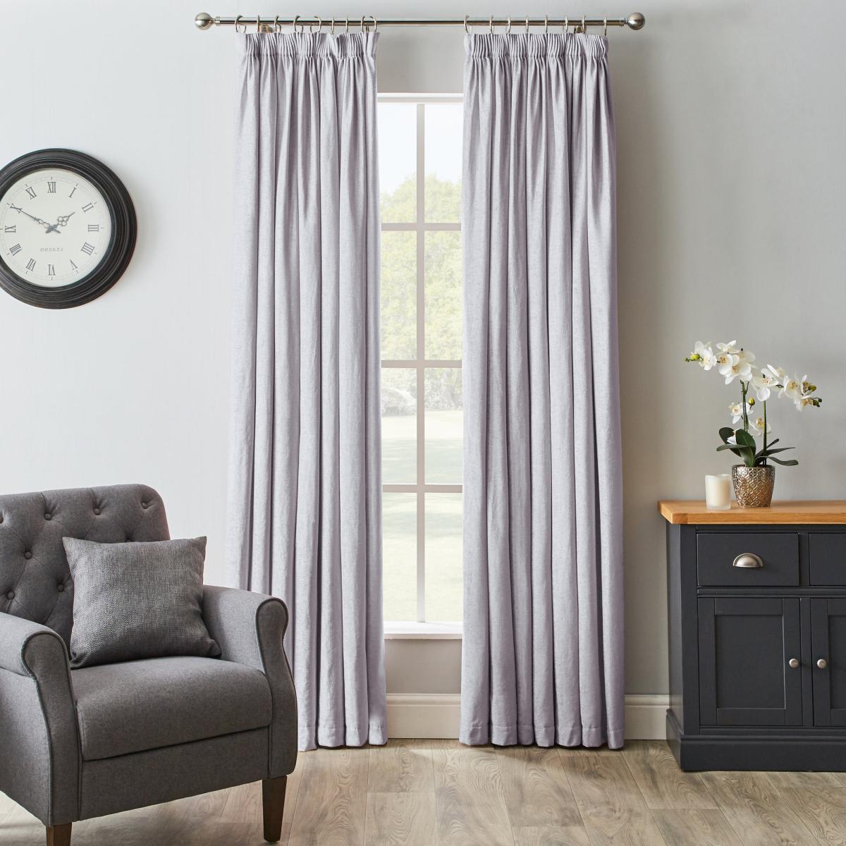Chenille Silver Blackout Pencil Pleat Curtains Silver – image 2
