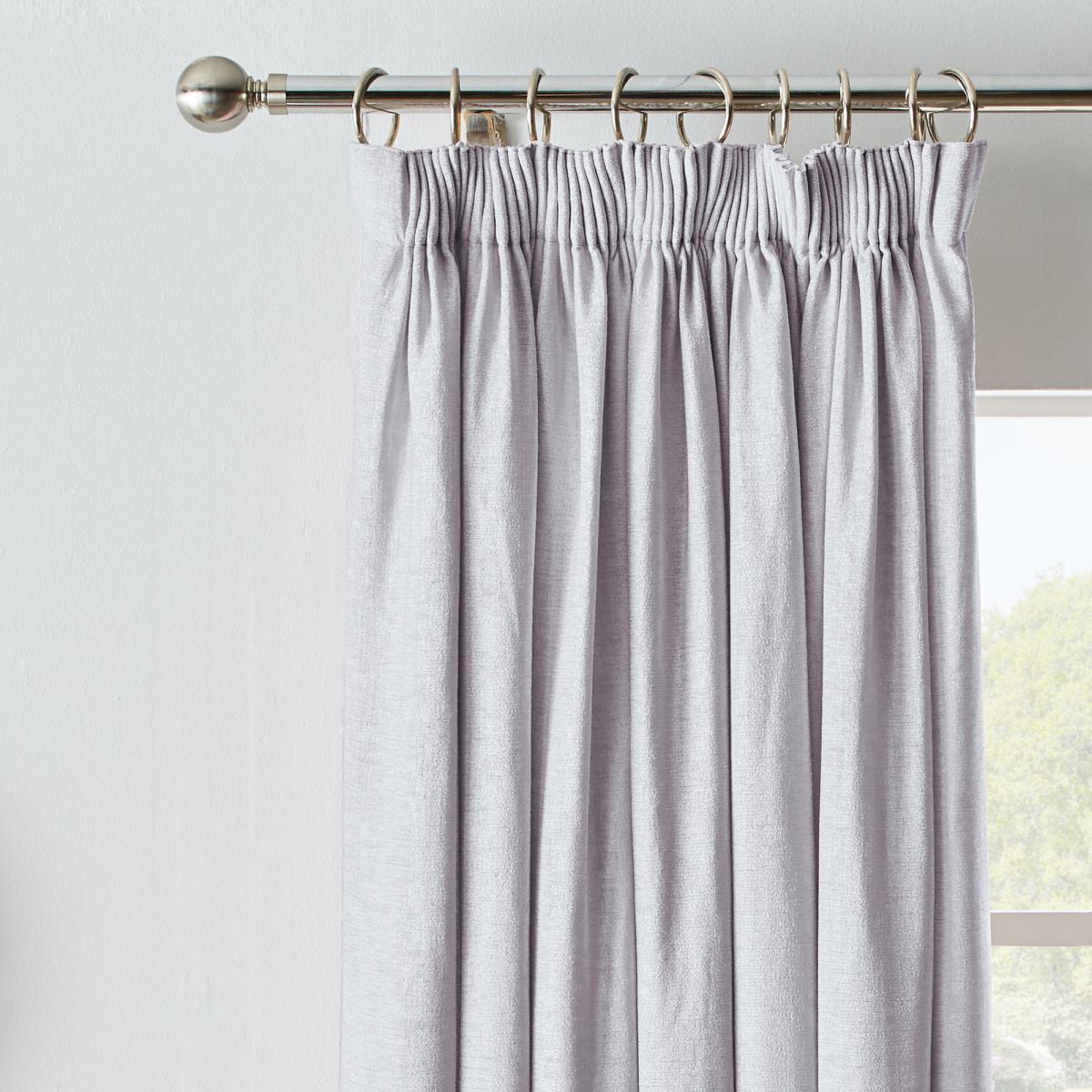 Chenille Silver Blackout Pencil Pleat Curtains Silver – image 1
