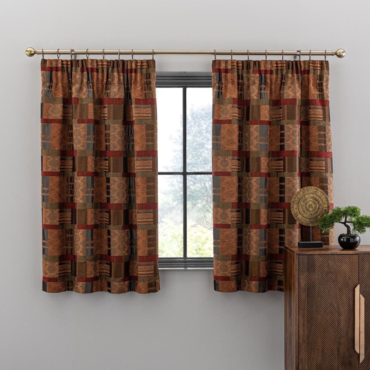 Prague Chenille Terracotta Pencil Pleat Curtains Prague Terracotta – image 2